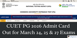 CUET PG 2026 Admit Card Released for March 24, 25 & 27 Exams; Download @exams.nta.nic.in